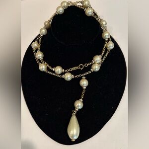 Vintage  Chanel Faux Pearl Rhinestone Necklace